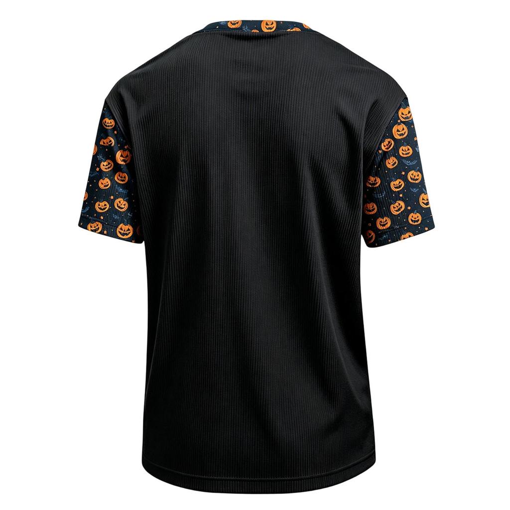 Herren Casual Corduroy Kurzarm Leicht Atmungsaktiv Rundhalsausschnitt Oberteil Halloween-Thema Aufdruck Buchstaben Design Bequeme Passform