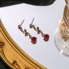 Romantic French Rose Earrings, Red Flower Bracelet, and Retro-Inspired Necklace Set