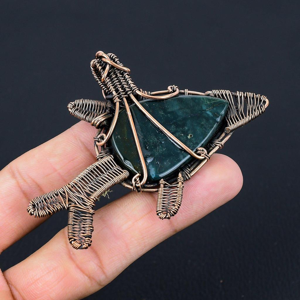 Bloodstone Gemstone Handmade Pure Copper Wire Wrapped Pendant Jewelry For Women