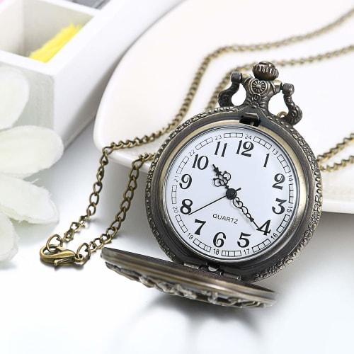 JewelryWe Pocket Watch Pendant with Tree of Life Skeleton, Retro Antique Style Analog Pocket Watch Necklace, Waterproof, for Men and Women, Perfect Fo