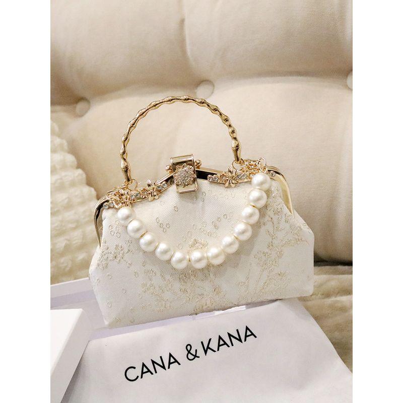 

Lady Elegant Pearl Puff Trendy One-Shoulder Women s Bag Rice White