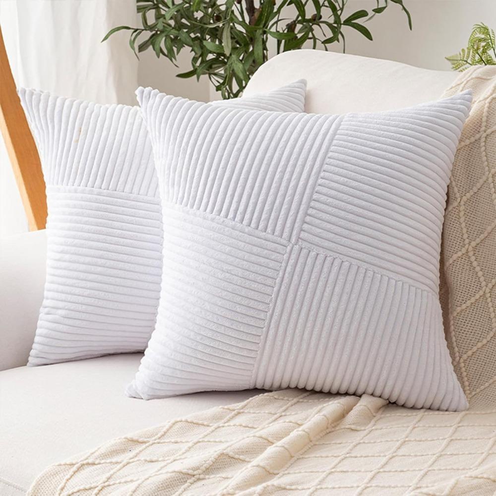 

2 pieces Windmill Design Splicing Cross Throw Pillow Cover Solid Color Wear-resistant Patchwork Cushion Cover Thickened білий
