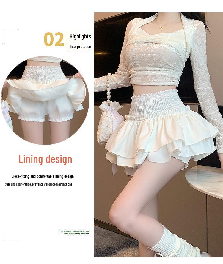 Women's Ballet-Style Puff Skort: Spring/Summer White Short Umbrella Skirt, Faux Two-Piece Design