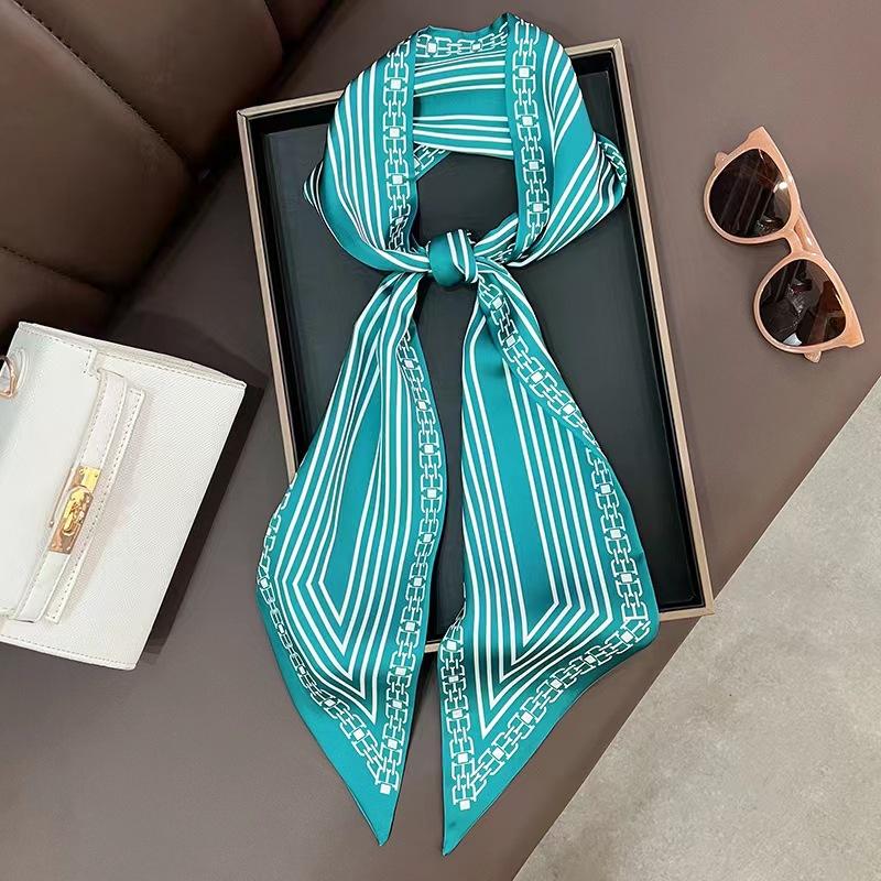Luxury Design Silk Skinny Headwear Scarf Women Print Spring Neck Tie Hair Hand Bag Ribbon Wrist Belt Foulard Headband Lady