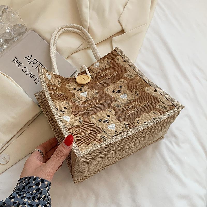 

Лляна сумка-тоут для жінок Зовнішня маленька сумка через плече Студентська сумка для ланч-боксу Сумка для ланчу для жінок коричневий