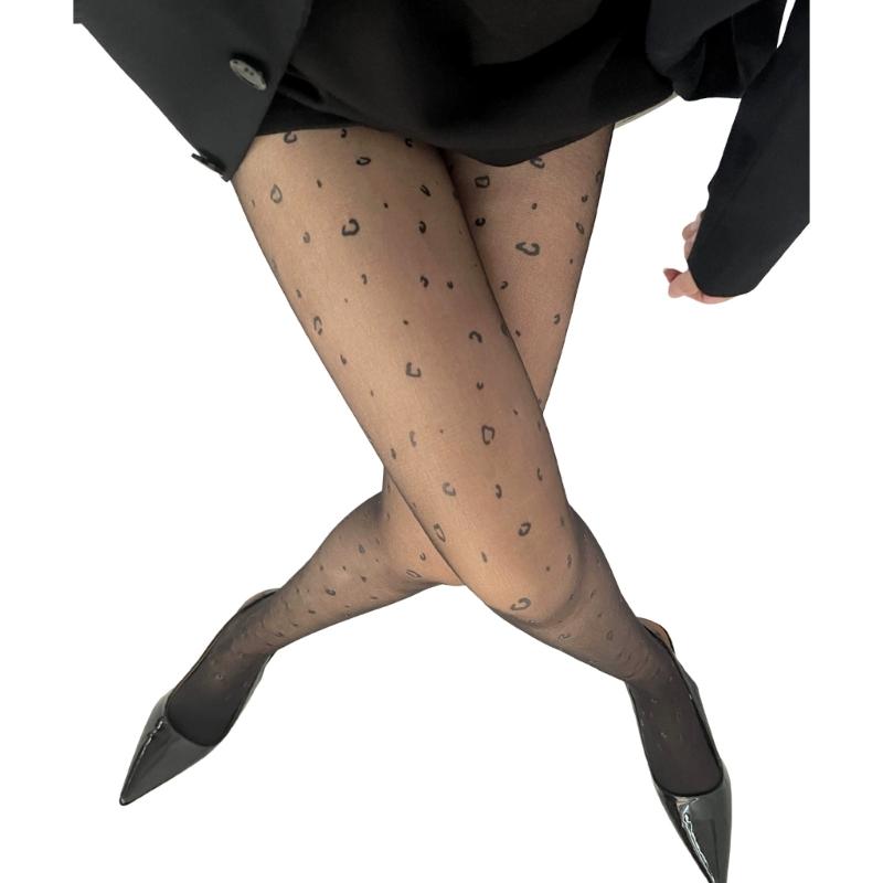 Vertical Stripe Dot Heart Pattern Pantyhose Breathable Soft Sheer Tights Office Casual Outfit Essential for Women