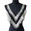 V Collar Design Mesh Lace Appliques Silver Sequins Dress Decoration Appliques  Gown Embellishment