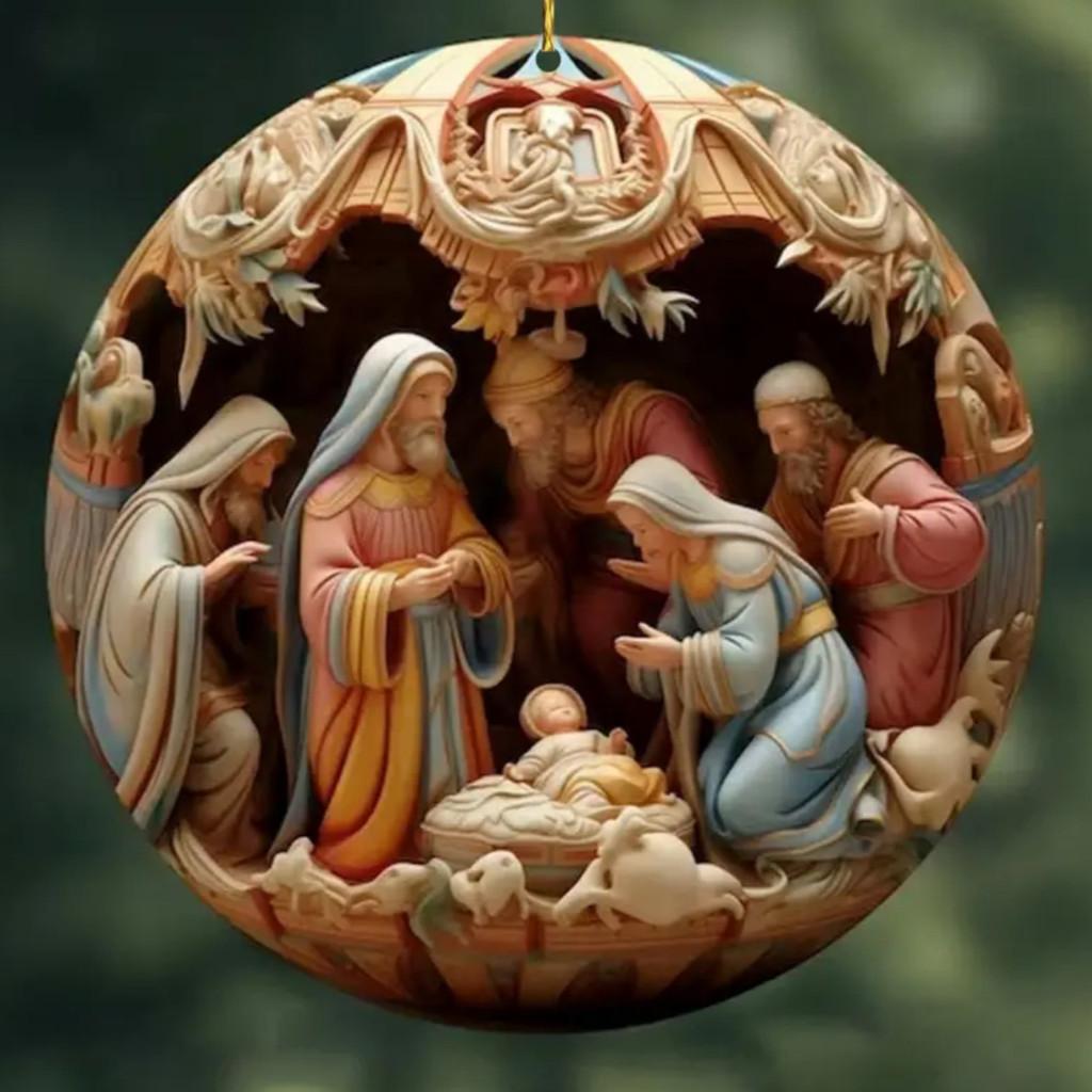 Jesus Acrylic Intricate Birth Scene Car Hanging Decor For A Vintage Christmas Touch