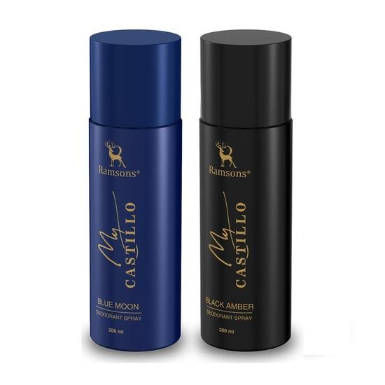 

Ramsons MY CASTILLO BLUE MOON & MY CASTILLO BLACK AMBER Дезодорант Спрей Комбо (Упаковка 2 x 200 мл) |Унисекс Дезодорант |Спрей для тела, бережный к коже