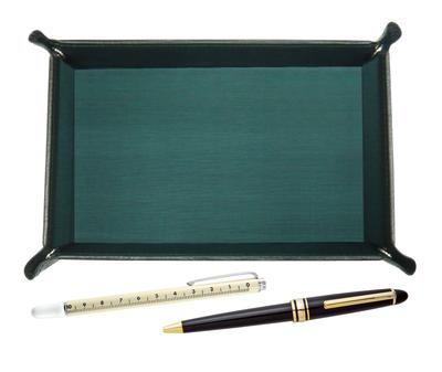 Made In Japan Moss Green Cowhide Leather Pen Tray with Slide Measuring Stick and Metal Ring Cap Retro Pen Set Slide-type TRAMG-708W-8838B