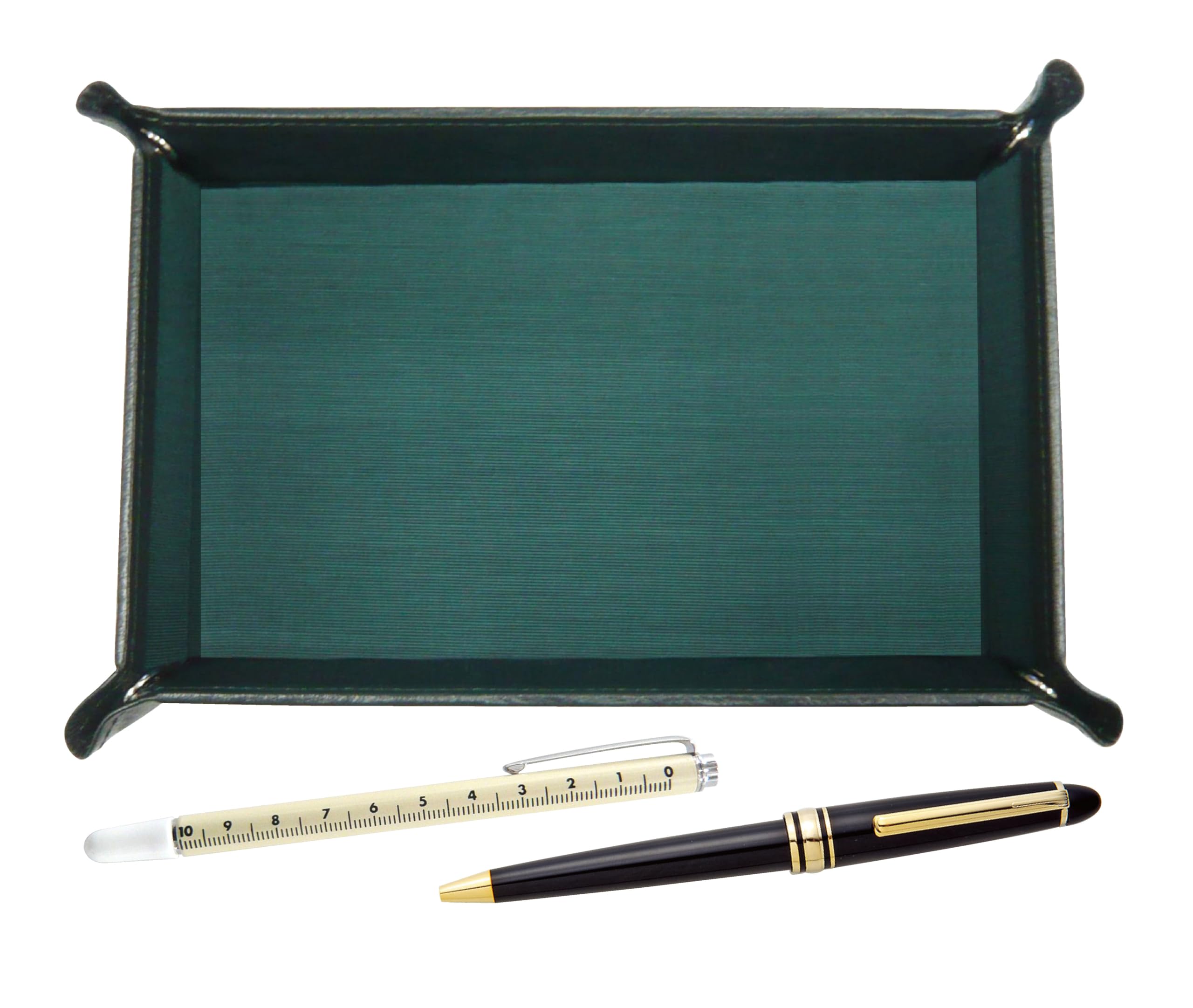 

Made in Japan Moss Green Cowhide Leather Pen Tray with Slide Measuring Stick and Metal Ring Cap Retro Pen Set Slide-type TRAMG-708W-8838B