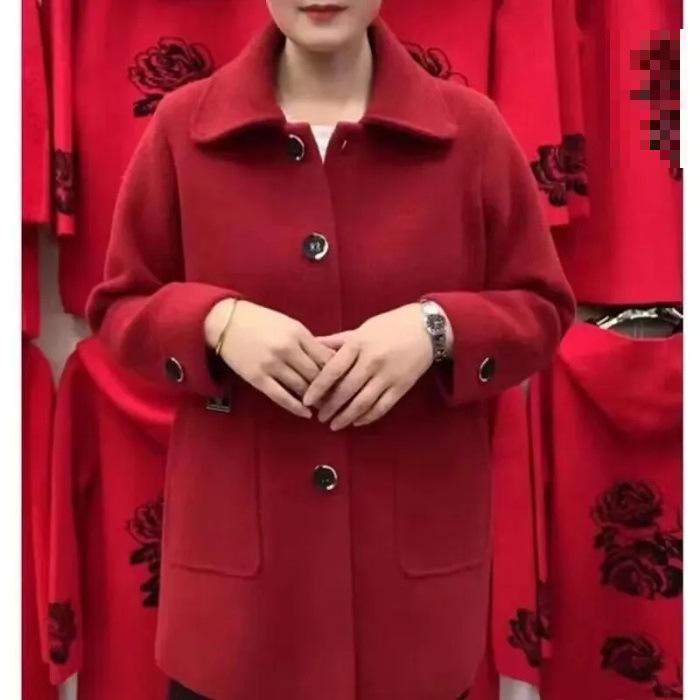 Women s Loose Plus Size Woolen Overcoat for Middle-Aged and Elderly – Trendy Autumn/Winter Wear M