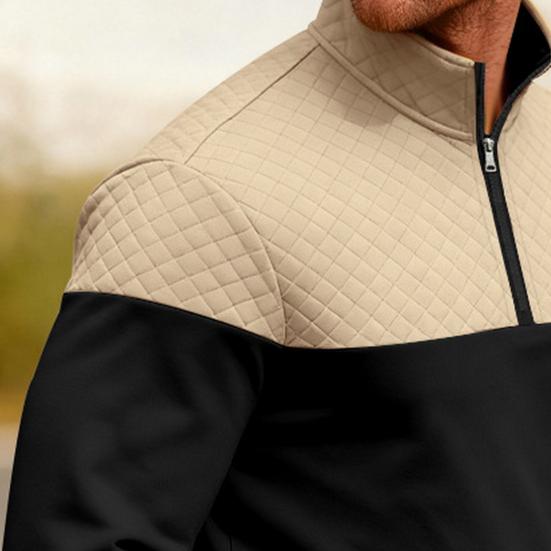 Yousheng Herr Kvartsdragkedja Sweatshirt Färgblock Casual Pullover Mock Neck Sweatshirt med Känguruficka för Höst Vinter Sport Fest Gata