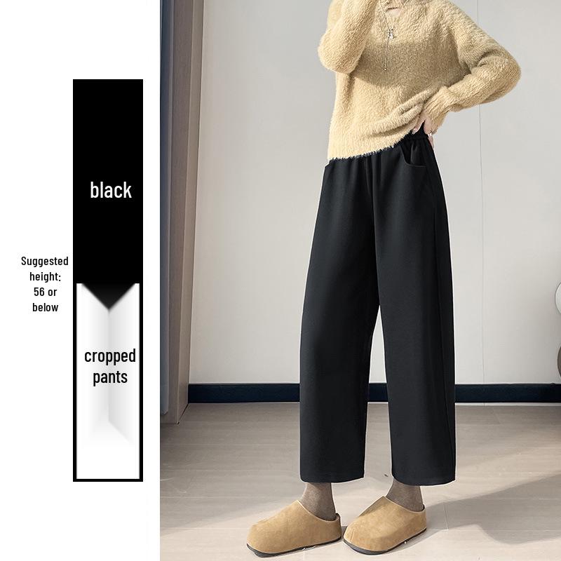 

Women s Petite Fleece-Lined Wide-Leg Sports Pants - Autumn/Winter 2026, Grey, Thickened, Nine-Tenth Length. 2XL fits 143-158 lbs (Fabric Upgrade)