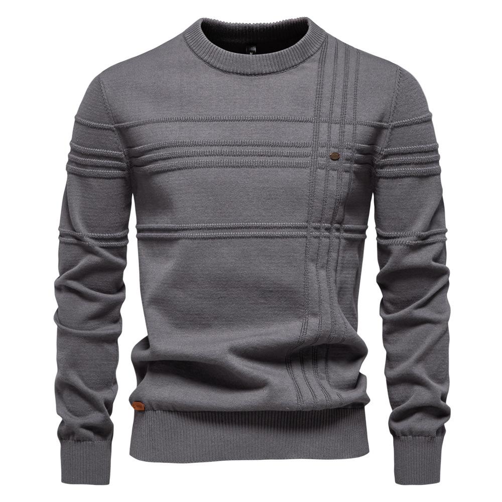 New Autumn and Winter Men s Round Neck Pullover High Quality Men s Solid Color Sweater S