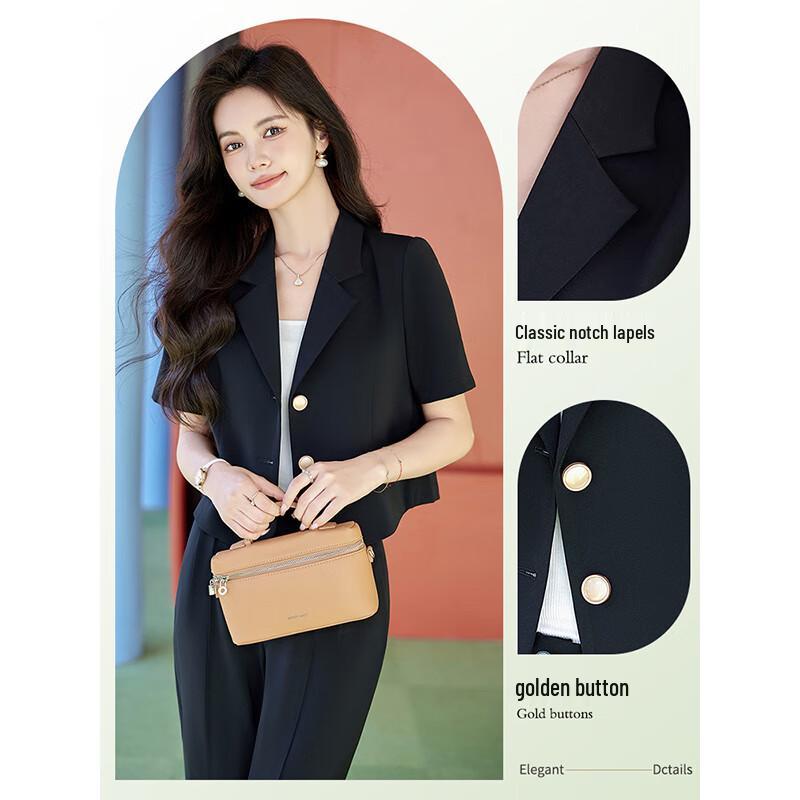 Women's Petite Summer Short Sleeve Blazer & Pants Suit Set