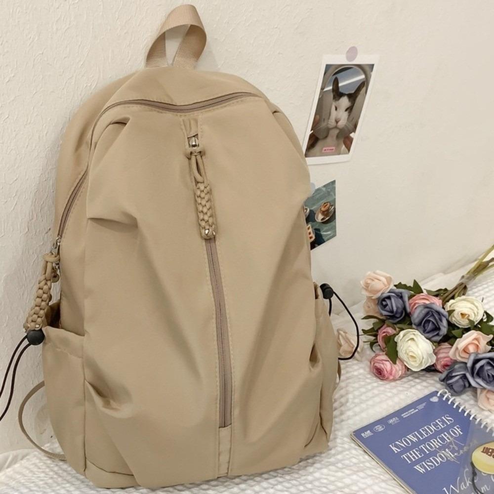 New Large Capacity Simple Backpack Waterproof Lightweight College Bag Solid Color Book Bag Outdoors хаки