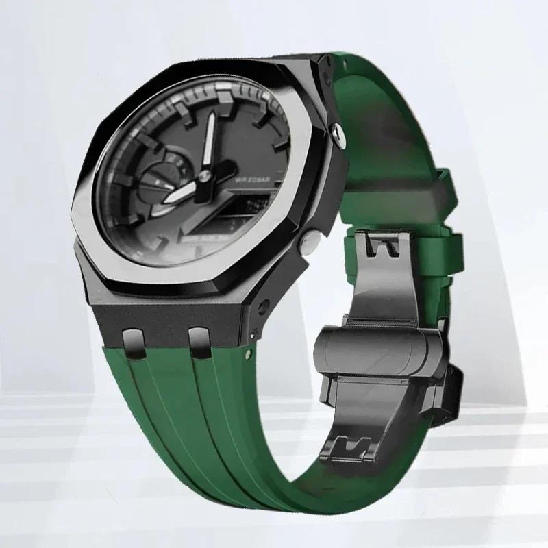 Mod-kit för Casioak GA2100 GA2110 Metallfodral Bezel Gummiarmband För Casioak GAB2100 2110 Modifieringssats Fodral Med Skruvkorrigering