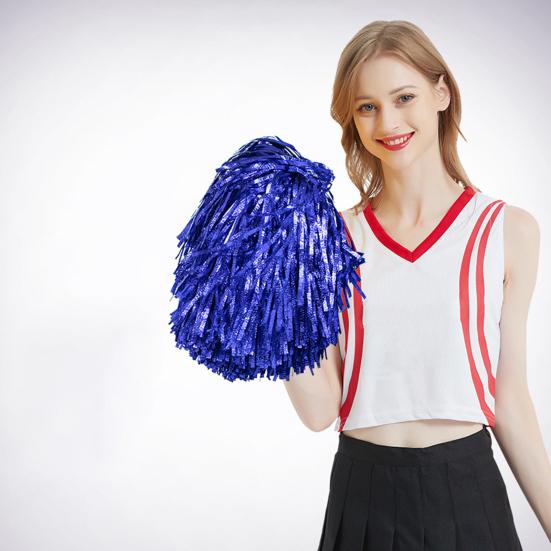 Dance Pompoms Straight Shank Type Fluffy PET Double Pass Cheerleader Hand Flower Ball Decoration for Soccer