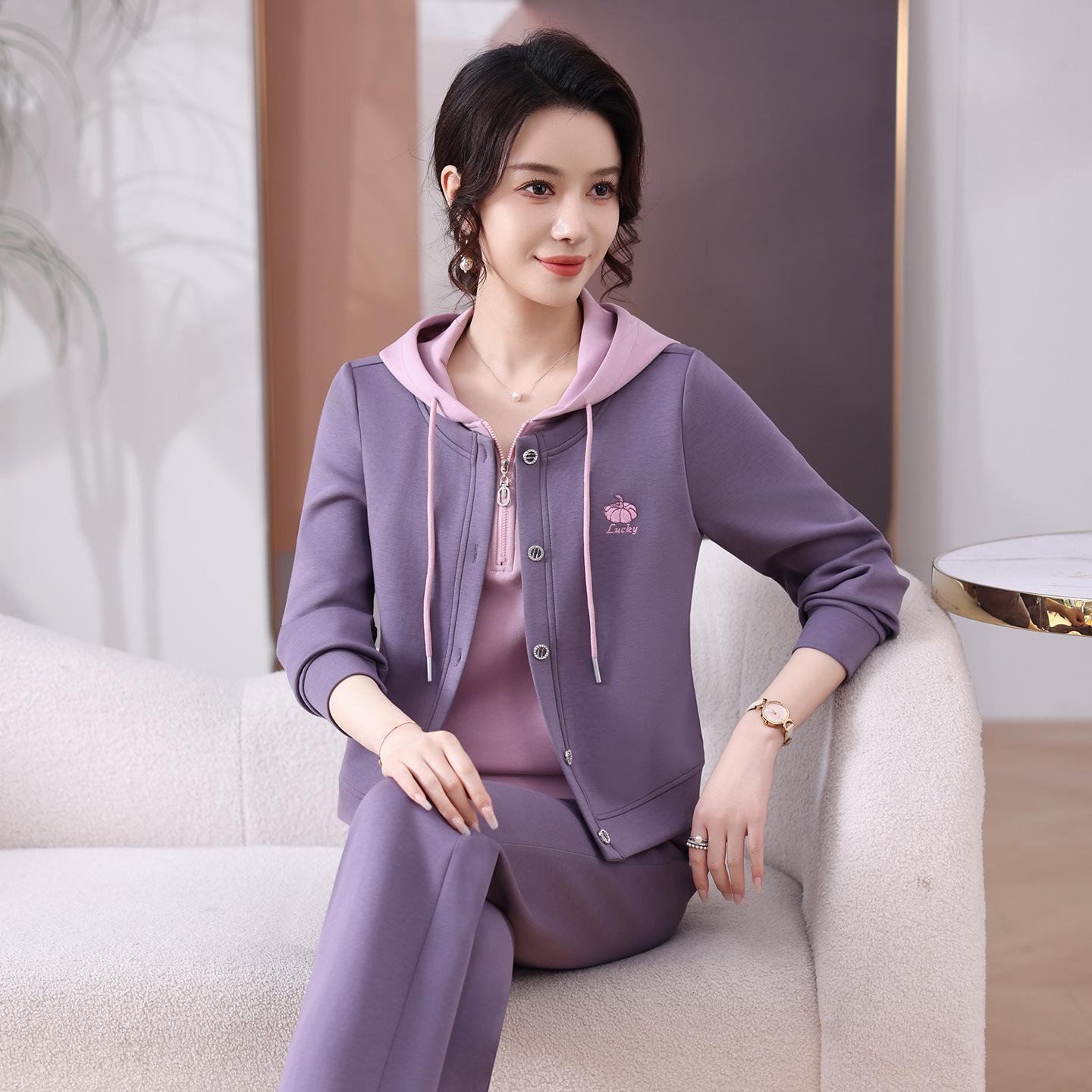 

Women s Spring 2026 Casual Sporty Hooded Sweatshirt Set: Two-Piece Fashion for Moms XL [Recommended 105-120 jin] рожевий/світло-фіолетового кольору