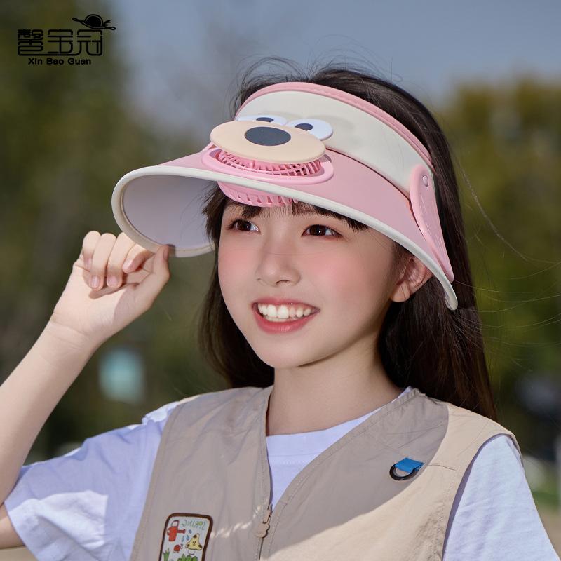 Children's hats Summer outdoor travel sunscreen caps Rechargeable fans Big eaves Empty top hats Cartoon cute sun hats