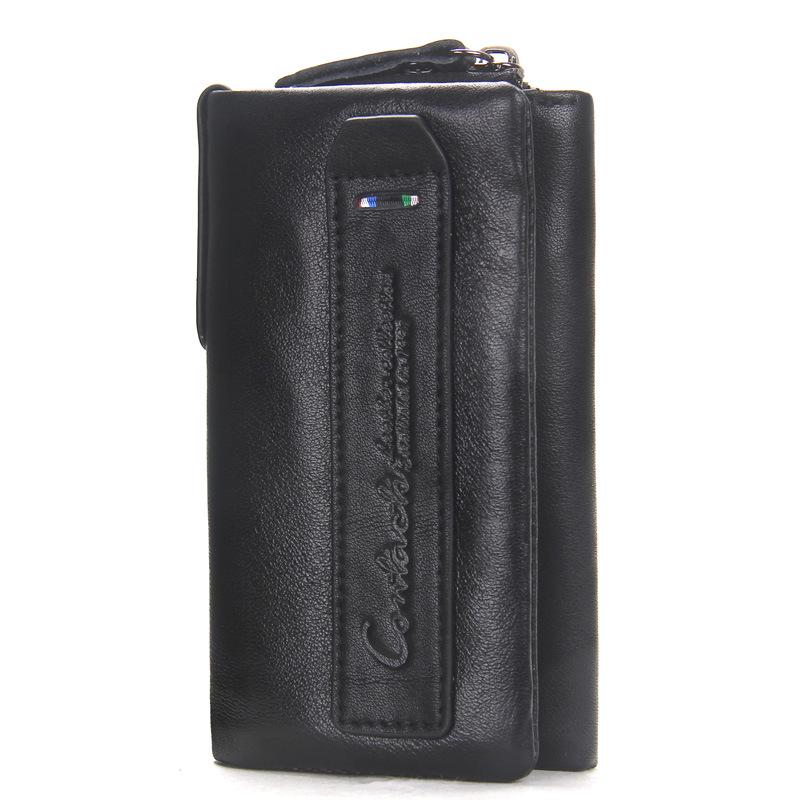 Black Angel Men's Genuine Leather Tri-fold Wallet with Key Holder and Coin Purse