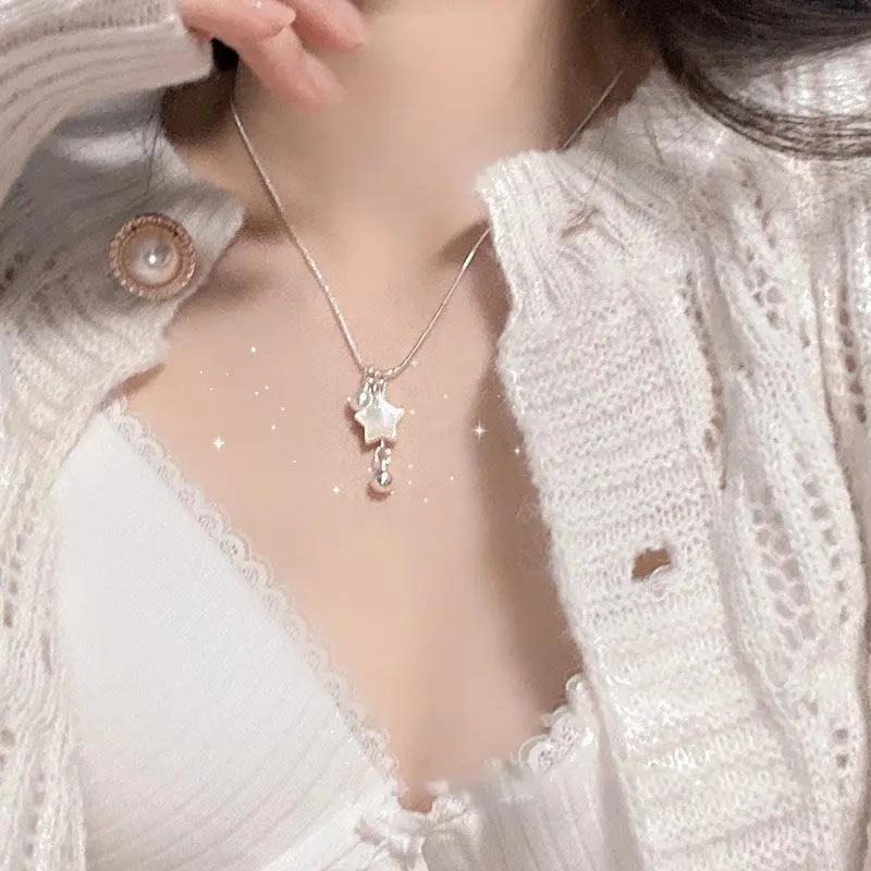 French Summer Shell Star Pearl Pendant Necklace For Women Fashionable Personalized Daily Accessory Party Jewelry Birthday Gifts