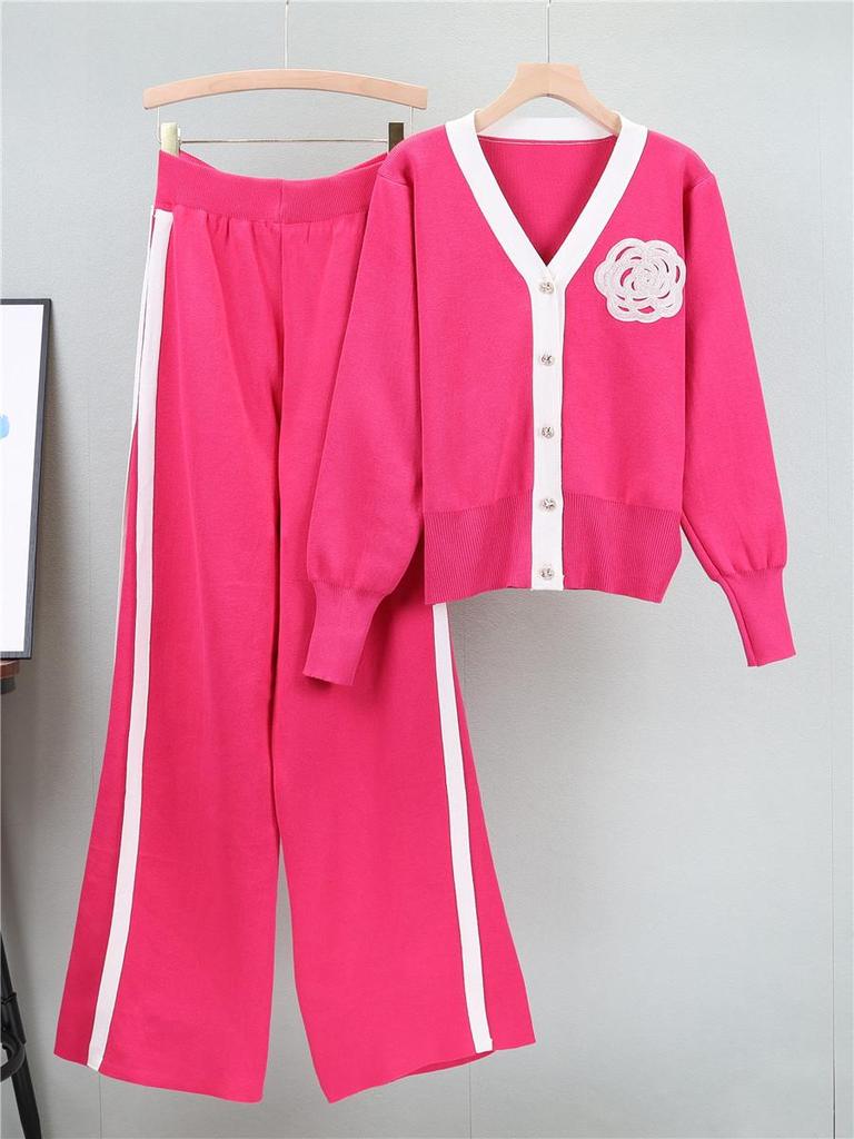 2025 Herbst/Winter Damen Strick-Cardigan & Weitbein-Hosen Set