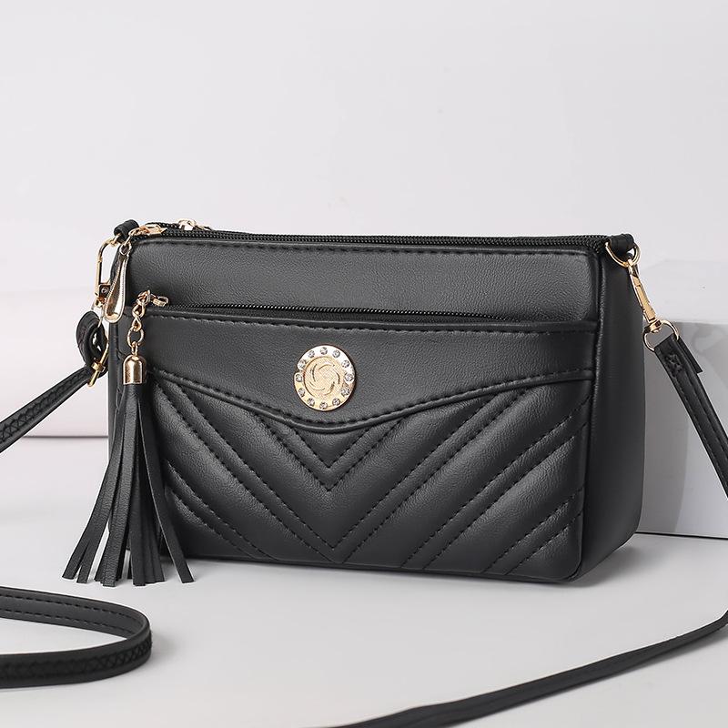 Soft Leather Women's Bag Mother Bag Fashionable Multi-layer Middle-aged One-shoulder Crossbody Bag Small Square Bag
