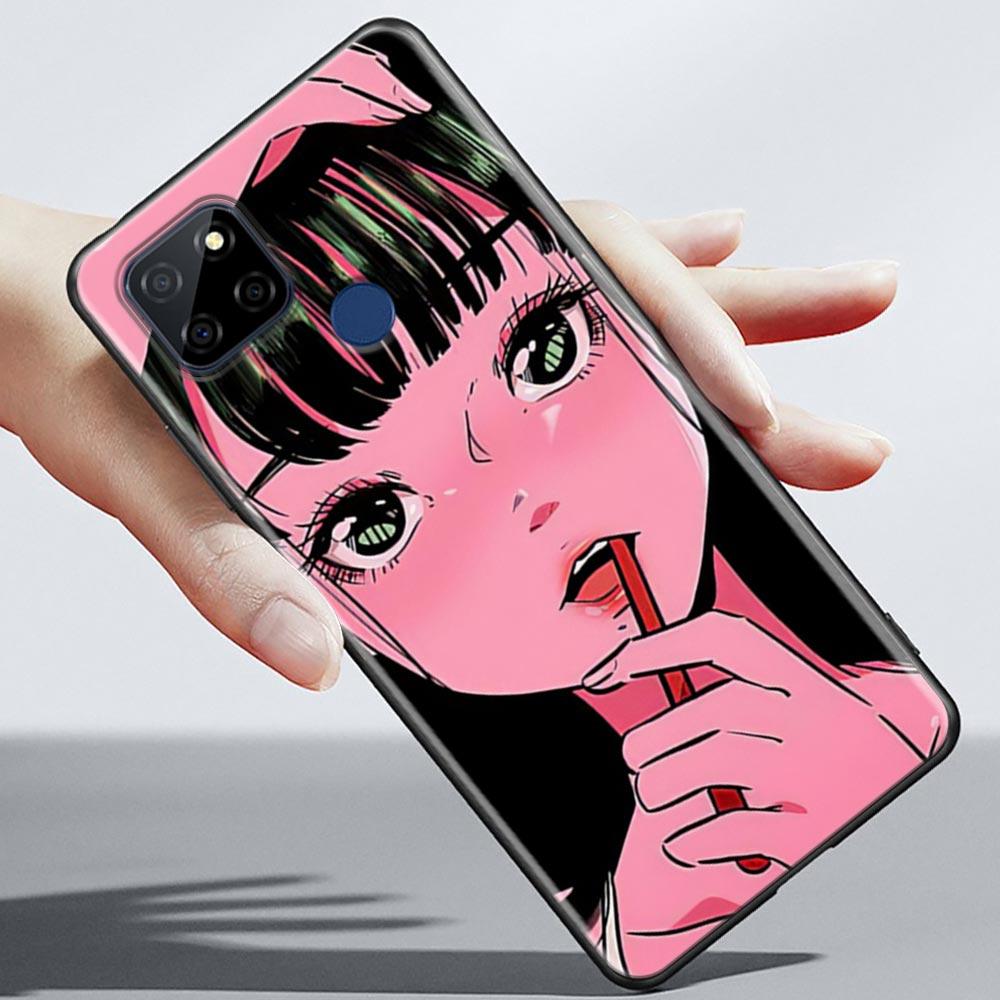 Super Cute Girl Anime Phone Case For OPPO Realme 5 6 7 7i 8 8i 9 9i V25 F9 F17 F19 5G 4G Pro Narzo Speed Black Soft Cover Fundas
