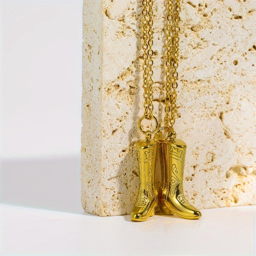 Retro-Cowboystiefel-Anhänger-Halskette mit kleinem Design. Goldene Stiefel-Schlüsselbein-Anhänger-Halskette