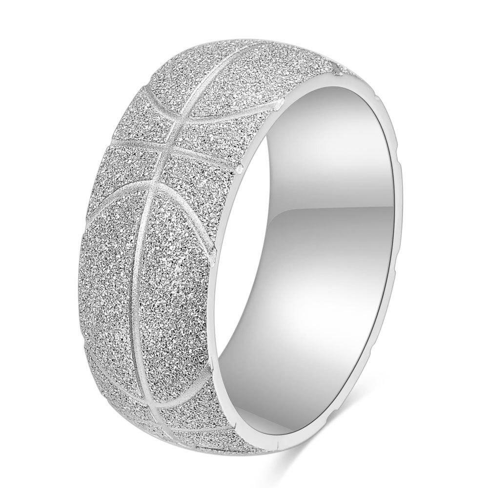 Stylish 8MM Frosted Stainless Steel Ring with Engraved Basketball Pattern Size 10