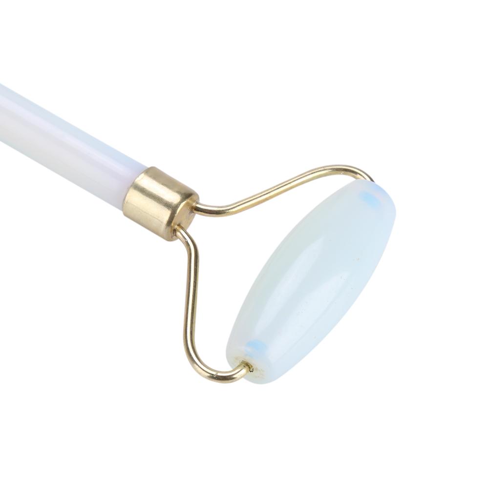 1Pc Artificial Jade Doublehead Beauty Roller AntiAging Face Eye Neck Massager Tool(White)
