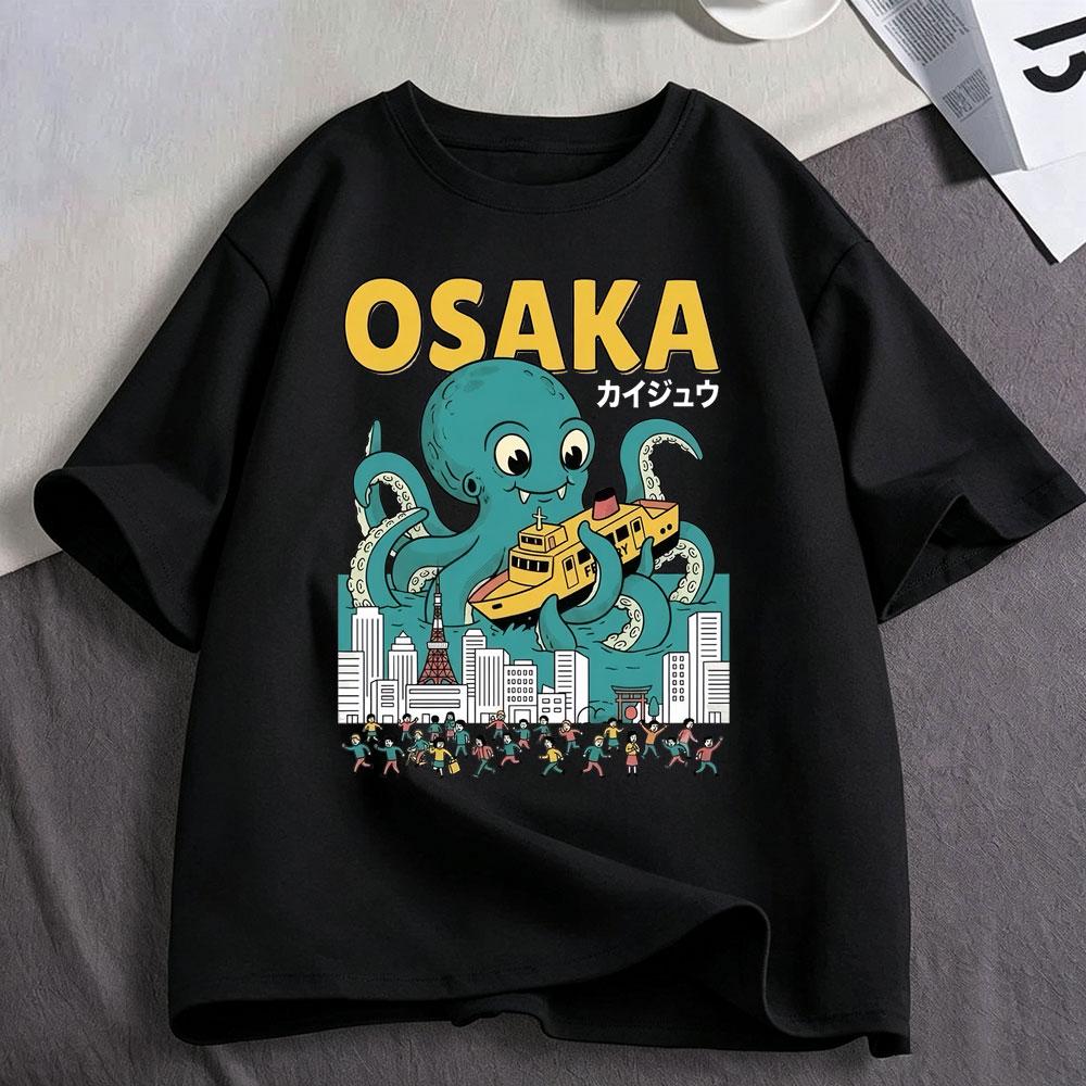 Osaka Dotonbori Drunken Octopus Funny Meme T Shirts Japanese Style Food Lover Tshirt Cotton Vintage Loose Short Sleeve Tshirts