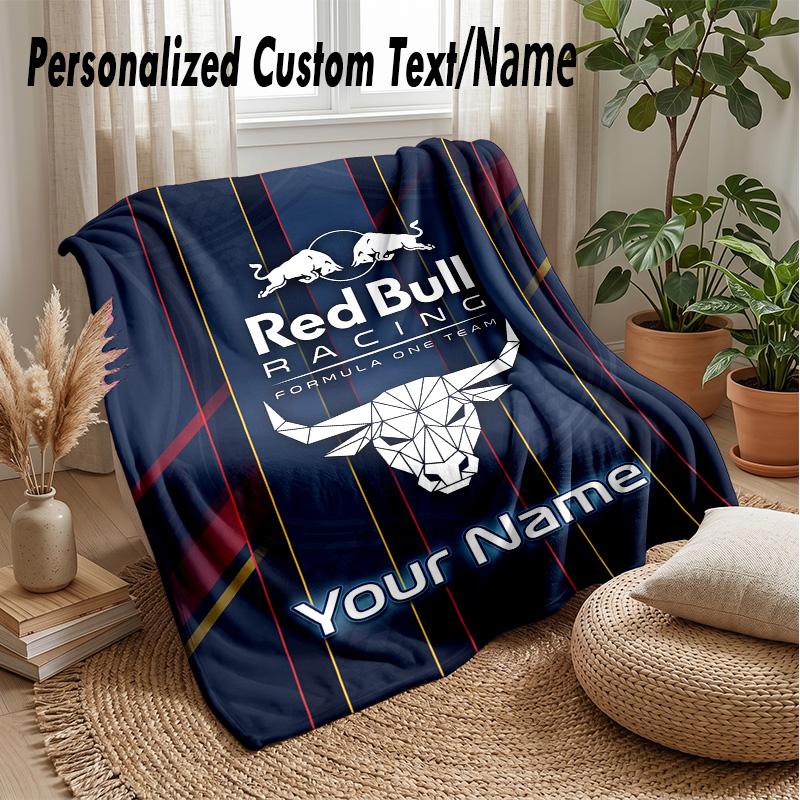 Red Bull Racing Individuelle Flanell-Kuscheldecke Drucken Sie Ihren Namen Text Weiche Warme Decke Weihnachtsgeschenk