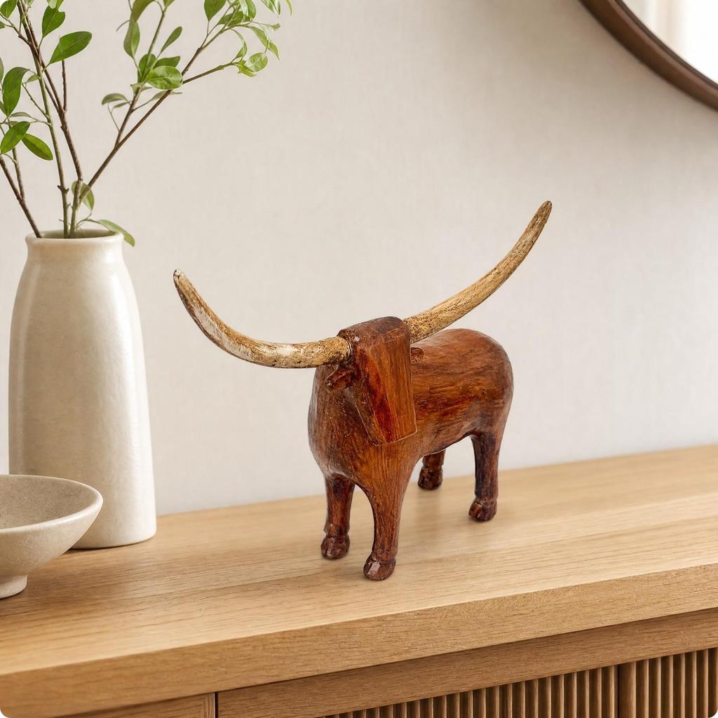 Longhorn Bull Sculpture Tabletop Accent Resin Figurine Compact for Office