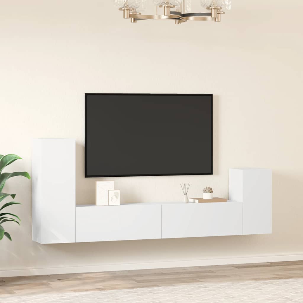 4 piece TV cabinet set white particleboard