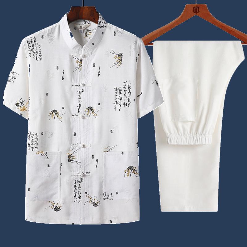Men's Chinese-Style Summer Tang Suit: Short-Sleeve Linen Hanfu Robe for Middle-Aged and Elderly