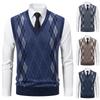 Men's Knitted Warm Sweater In Autumn and Winter V-neck Vest Diamond Grid Twisted Flower Casual Fashion Versatile Top