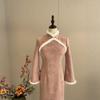 Baoji Pink Warm Plush Collar New Chinese Cheongsam Women's 1011 Winter New Improved Young Daily Low Split