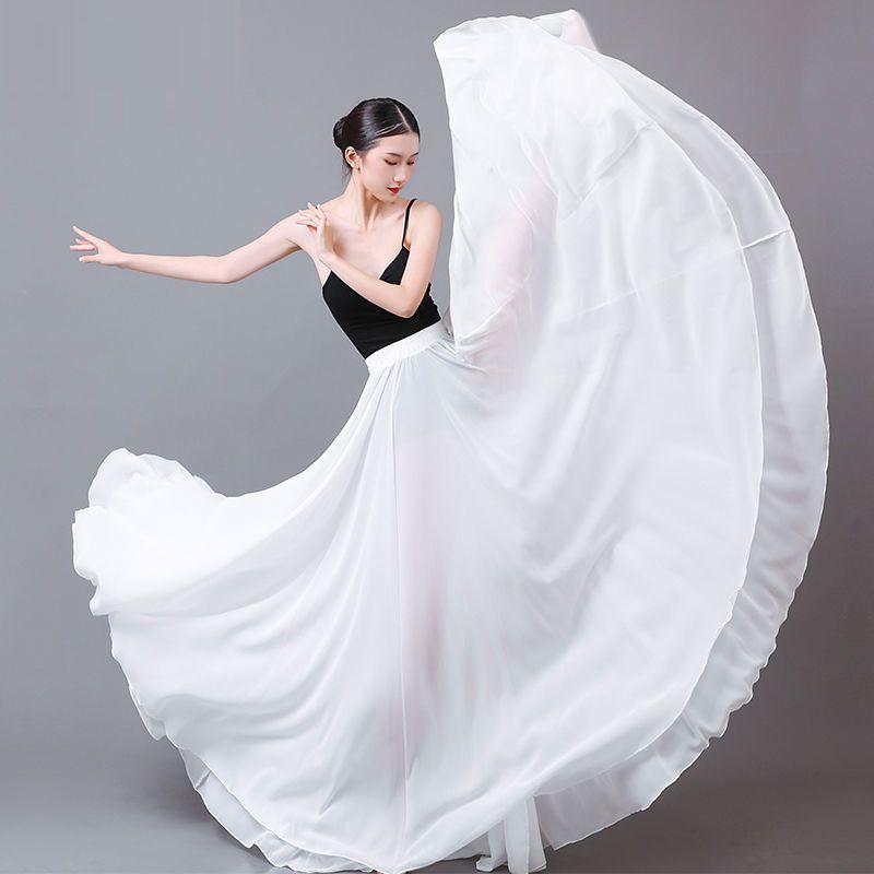 Women Double Layer Chiffon Long Skirt Large Swing Folk Xinjiang Classical Dance Performance Skirt