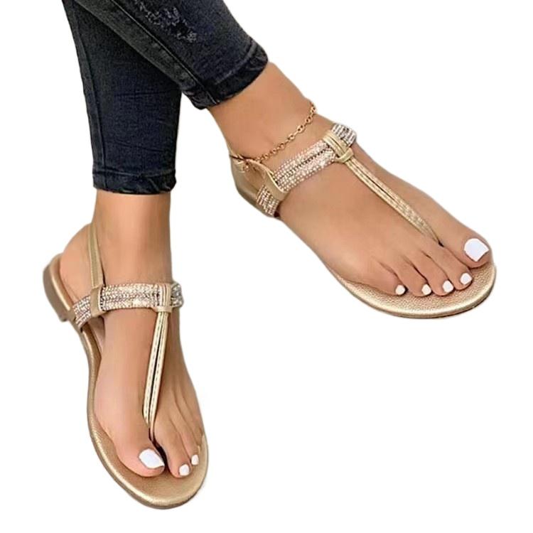 fashion 2024 Summer New Fashion Rhinestone Decorated Casual Open-toed Shoes Comfortable Flat Women's Sandals  designer sandals