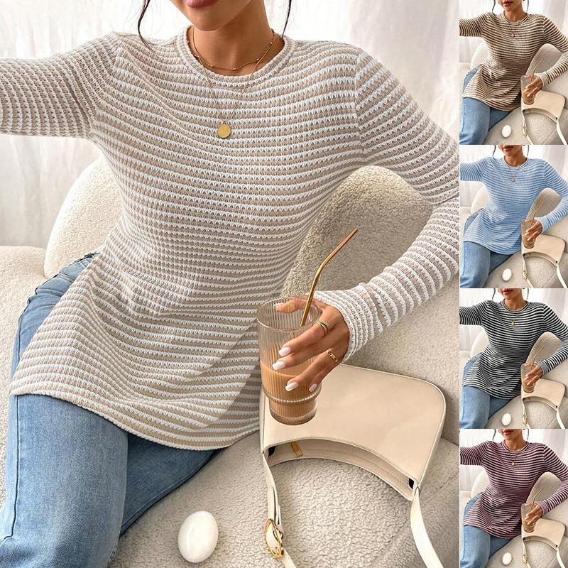 New Round Neck Slit Long Sleeve Versatile Casual Women's Bottoming Shirt T-shirt