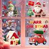 Multicolor Merry Christmas Sticker Cartoon Santa Snowman Removable Christmas Window Sticker Waterproof Electrostatic