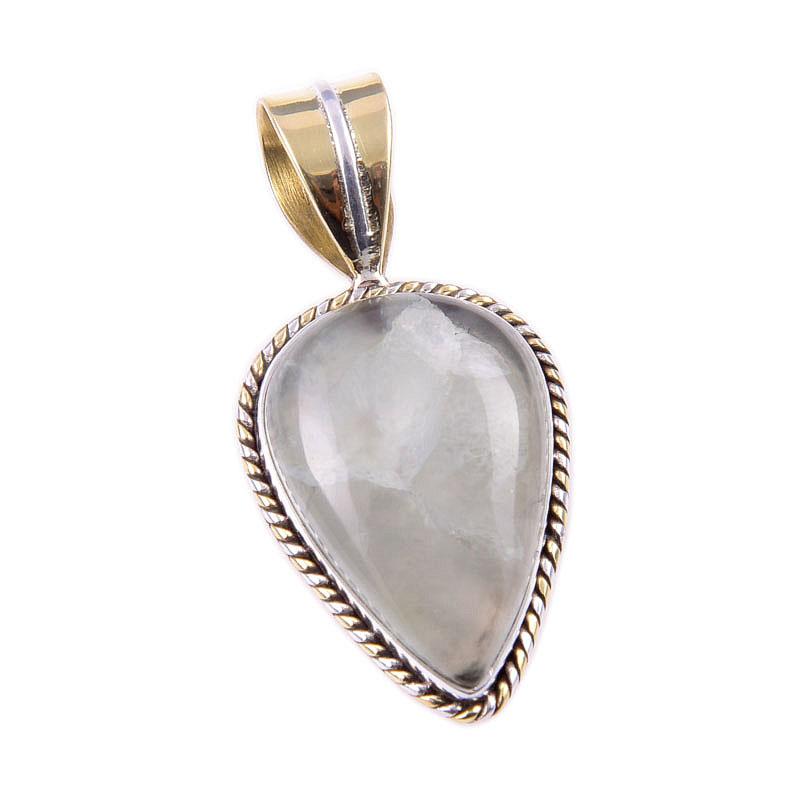 Natural Aquamarine Gemstone 925 Solid Sterling Silver TwoTone Pendant 1.50" q5W00