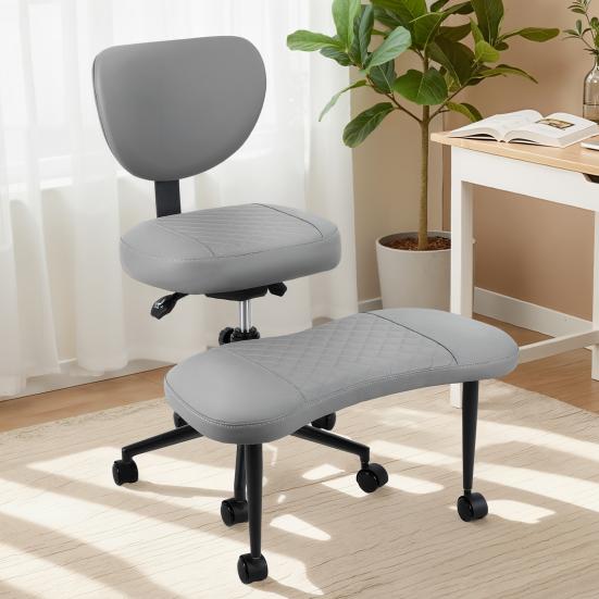Silla de Oficina Giratoria Silla de Yoga, Meditación con Respaldo Ergonómico, Piernas Cruzadas Transpirable Cuero Sintético Ruedas, Arrodillado para Yoga en Casa, Ajustable