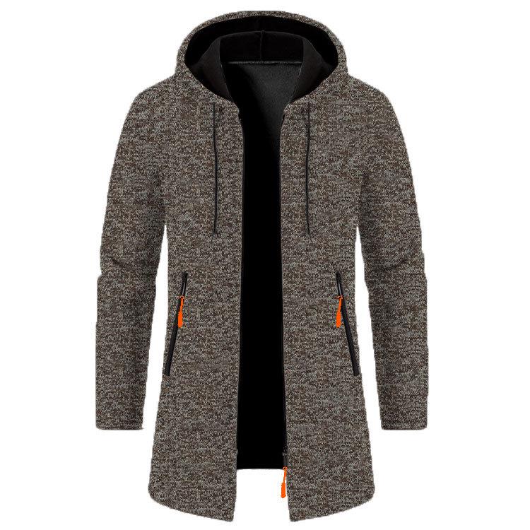 Men's Plus Size Hooded Mid-Length Fleece Knit Cardigan