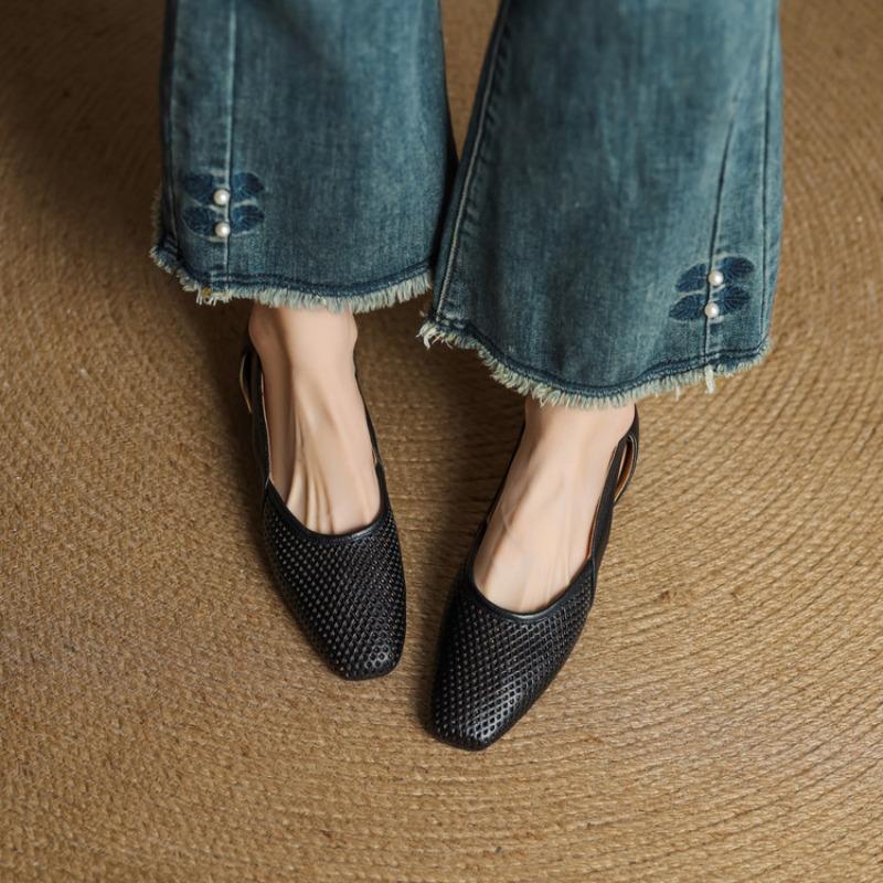 Square Toe Heeled Shoes Women Mesh Sandals Summer Hollow Loafers 2025 Casual New Fashion Woman Sneakers Elegant Zapatillas Mujer