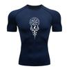 Men's Compression Workout T-shirt, Norse Yggdrasil Vegvisir Rune Raven Print Quick Dry Athletic Shirt for Gym Running Tr
