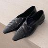 Scarpe a Tacco Basso Quadrato Pieghettate Moda Donna Alta Qualità Pelle Nera Morbida Mocassini Piatto Scarpa Concisa da Pendolare per Ufficio